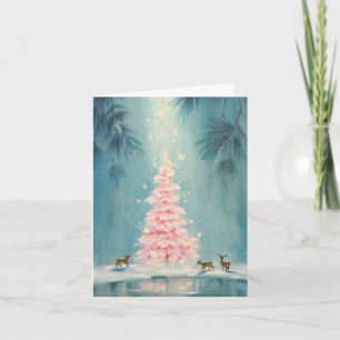 Cartes Pour Fêtes Annuelles Vintage Pink Christmas Tree cerf arrière - plan bl