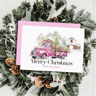 Cartes Pour Fêtes Annuelles Vintage Pink Farm Truck Grange Mountain Noël