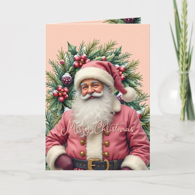 Cartes Pour Fêtes Annuelles Vintage Pink Santa Christmas (Devant)