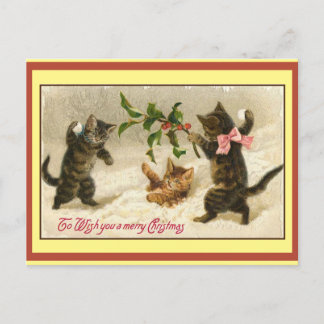 Cartes Pour Fêtes Annuelles Vintage plaisir chats snowball combat de fête cart