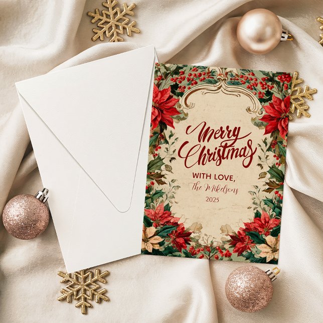 Cartes Pour Fêtes Annuelles Vintage Poinsettia Holiday (Créateur téléchargé)