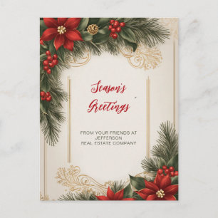 Cartes Pour Fêtes Annuelles Vintage Poinsettias Vacances Entreprise