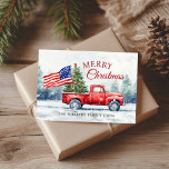 Cartes Pour Fêtes Annuelles Vintage Red Christmas Truck Arbre de Noël<br><div class="desc">Camion de Noël rouge vintage avec un sapin de Noël et une carte de Noël drapeau américain est un moyen festif de montrer votre amour pour l'Amérique et envoyer des voeux de vacances à vos amis et votre famille.</div>