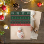 Cartes Pour Fêtes Annuelles Vintage Red Green Baby's 1st Christmas Tree Photo<br><div class="desc">Un sapin de Noël vintage et un motif de pull Jacquard au-dessus de votre texte personnalisé et de votre photo de famille sur une carte de vacances nostalgique. Customisez ces cartes de Noël rétro avec une belle photo de vos enfants sous le design vert et rouge de Noël.</div>