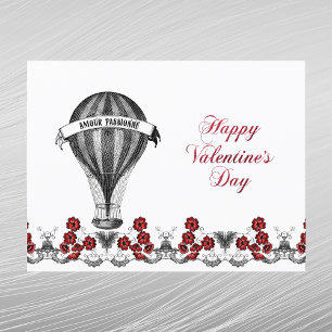 Cartes Pour Fêtes Annuelles Vintage Red Hot Air Balloon Valentine