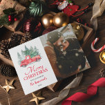 Cartes Pour Fêtes Annuelles Vintage Red Truck Christmas Holiday<br><div class="desc">Rustic christmas winter theme card featuring a simple background,  watercolor sprace trees,  a vintage red truck,  a xmas tree,  a family photo,  and your own personalized xmas message.</div>