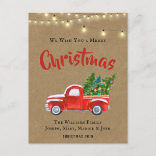 CARTES POUR FÊTES ANNUELLES VINTAGE RED TRUCK WATERCOLOR RUSTIC CHRISTMAS