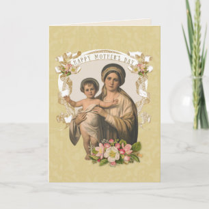 Cartes Pour Fêtes Annuelles Vintage Religieux Vierge Marie Fête des mères 