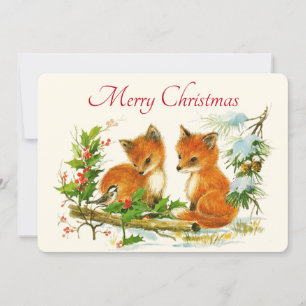 Cartes Pour Fêtes Annuelles Vintage Renard Retro Noël Scène d'hiver