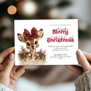 Cartes Pour Fêtes Annuelles Vintage Renne Joyeux Noël enfants qui regarde par 