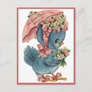 Cartes Pour Fêtes Annuelles Vintage Retro Blue Bird Heure de Pâques Bonjour