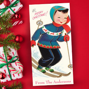 Cartes Pour Fêtes Annuelles Vintage Retro Boy Ski Cute Custom Christmas