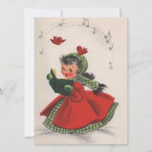 Cartes Pour Fêtes Annuelles Vintage Retro Christmas Caroling Girl