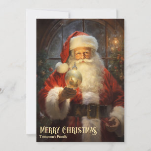 Cartes Pour Fêtes Annuelles Vintage rétro classique Santa Claus avec un globe