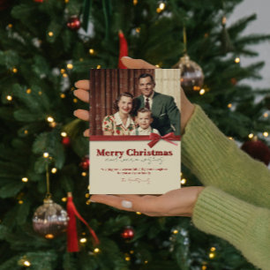 Cartes Pour Fêtes Annuelles Vintage Retro Famille Photo Rouge Ribbon Noël