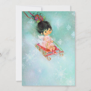 Cartes Pour Fêtes Annuelles Vintage Retro Noël Ange sur Luge Fêtes