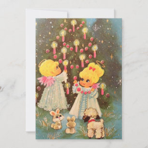 Cartes Pour Fêtes Annuelles Vintage Rétro Noël Anges Fêtes