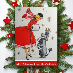 Cartes Pour Fêtes Annuelles Vintage Retro Noël Dame et Poodle Personnalisé