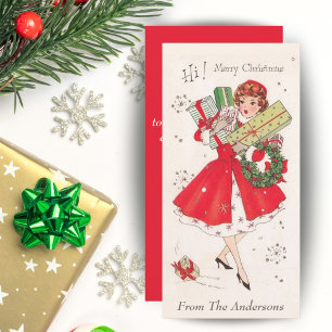 Cartes Pour Fêtes Annuelles Vintage Retro Noël Shopping Girl Custom