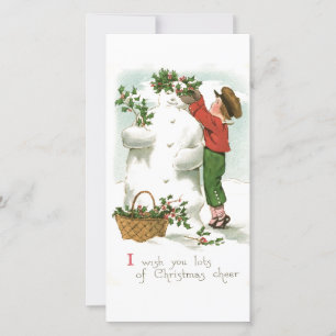 Cartes Pour Fêtes Annuelles Vintage Retro Noël Snowman scène d'hiver