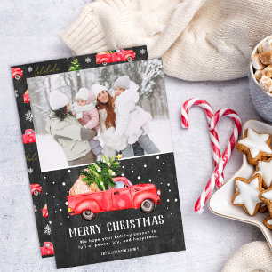 Cartes Pour Fêtes Annuelles Vintage retro red truck Christmas tree chalk photo