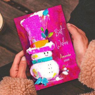 Cartes Pour Fêtes Annuelles Vintage rétro snowman rose Noël nouvel an