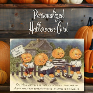 Cartes Pour Fêtes Annuelles Vintage Retro Tête de Citrouille Enfants Halloween
