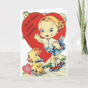 Cartes Pour Fêtes Annuelles Vintage Roller Skater Valentine