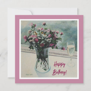 Cartes Pour Fêtes Annuelles Vintage rose fleurs d'anniversaire peinture d'art