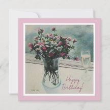 Vintage rose fleurs d'anniversaire peinture d'art
