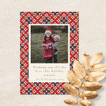 Cartes Pour Fêtes Annuelles Vintage rouge bleu Motif photo verticale Noël<br><div class="desc">Carte de vacances vintage rouge bleu géométrique Deux photos Noël Vertical</div>