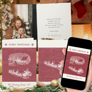 Cartes Pour Fêtes Annuelles Vintage rouge canneberge traîneau du Père Noël de