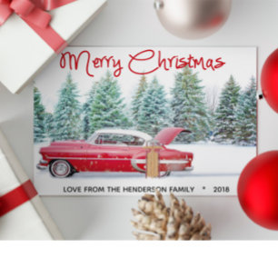 Cartes Pour Fêtes Annuelles Vintage rouge des années 1950 Chevy Joyeux Noël