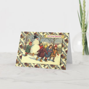 Cartes Pour Fêtes Annuelles Vintage Russian Christmas, Children and a snowman