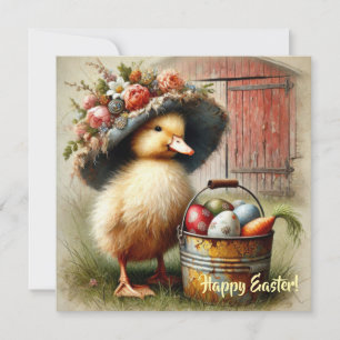 Cartes Pour Fêtes Annuelles Vintage rustique Canard de Pâques avec ferme d'oeu