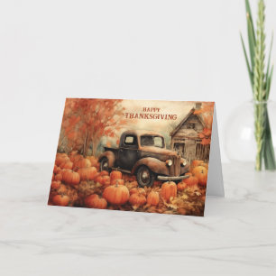 Cartes Pour Fêtes Annuelles Vintage Rusty Pickup et citrouilles Thanksgiving