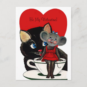 Cartes Pour Fêtes Annuelles Vintage Saint Valentin, Chat Mouse Tea Cup Coeur