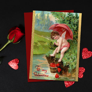 Cartes Pour Fêtes Annuelles Vintage Saint Valentin Cherubs Coeurs rouges
