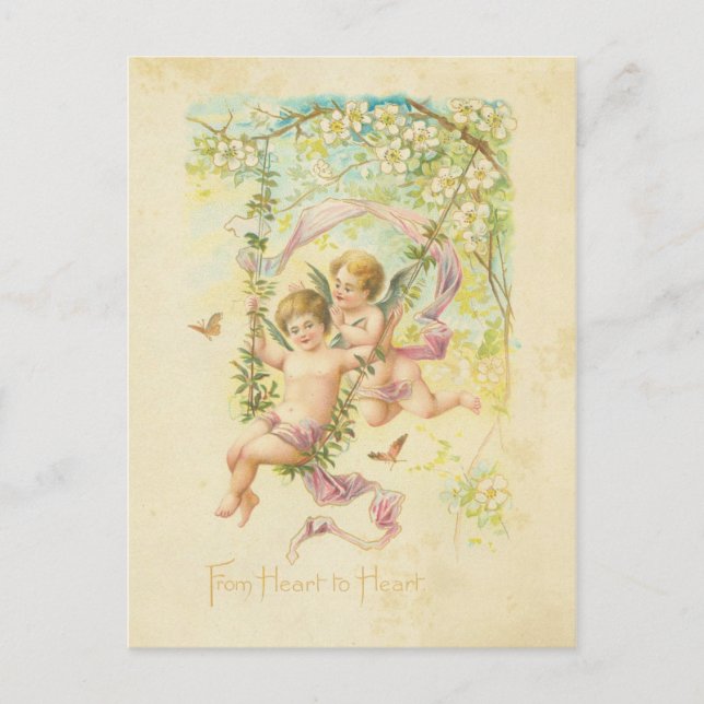 Cartes Pour Fêtes Annuelles Vintage Saint Valentin de mignons anges fleurs d'a (Devant)