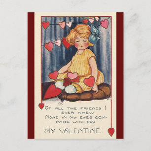 Cartes Pour Fêtes Annuelles Vintage Saint Valentin, Fille aux Coeurs rouges
