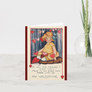 Cartes Pour Fêtes Annuelles Vintage Saint Valentin, Fille aux Coeurs rouges