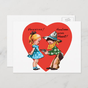 Cartes Pour Fêtes Annuelles Vintage Saint Valentin, Fille avec Cowboy