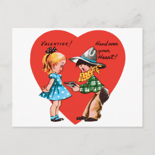 Cartes Pour Fêtes Annuelles Vintage Saint Valentin, Fille avec Cowboy