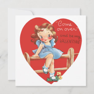 Cartes Pour Fêtes Annuelles Vintage Saint Valentin, Fille sur une clôture
