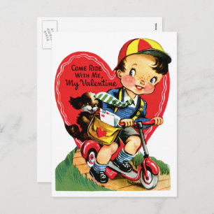 Cartes Pour Fêtes Annuelles Vintage Saint Valentin, Garçon en scooter