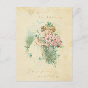 Cartes Pour Fêtes Annuelles Vintage Saint Valentin mignonne fille rose roses r