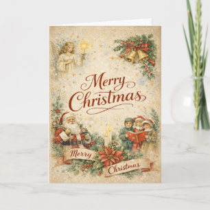 Cartes Pour Fêtes Annuelles Vintage Santa Ange et Chanteurs de Noël Joyeux Noë