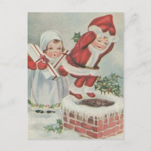 Cartes Pour Fêtes Annuelles Vintage Santa Children