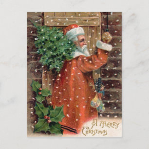 Cartes Pour Fêtes Annuelles Vintage Santa Claus in Orange Robe - Christmas