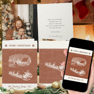 Cartes Pour Fêtes Annuelles Vintage Santa en terre cuite traîneau rennes Noël